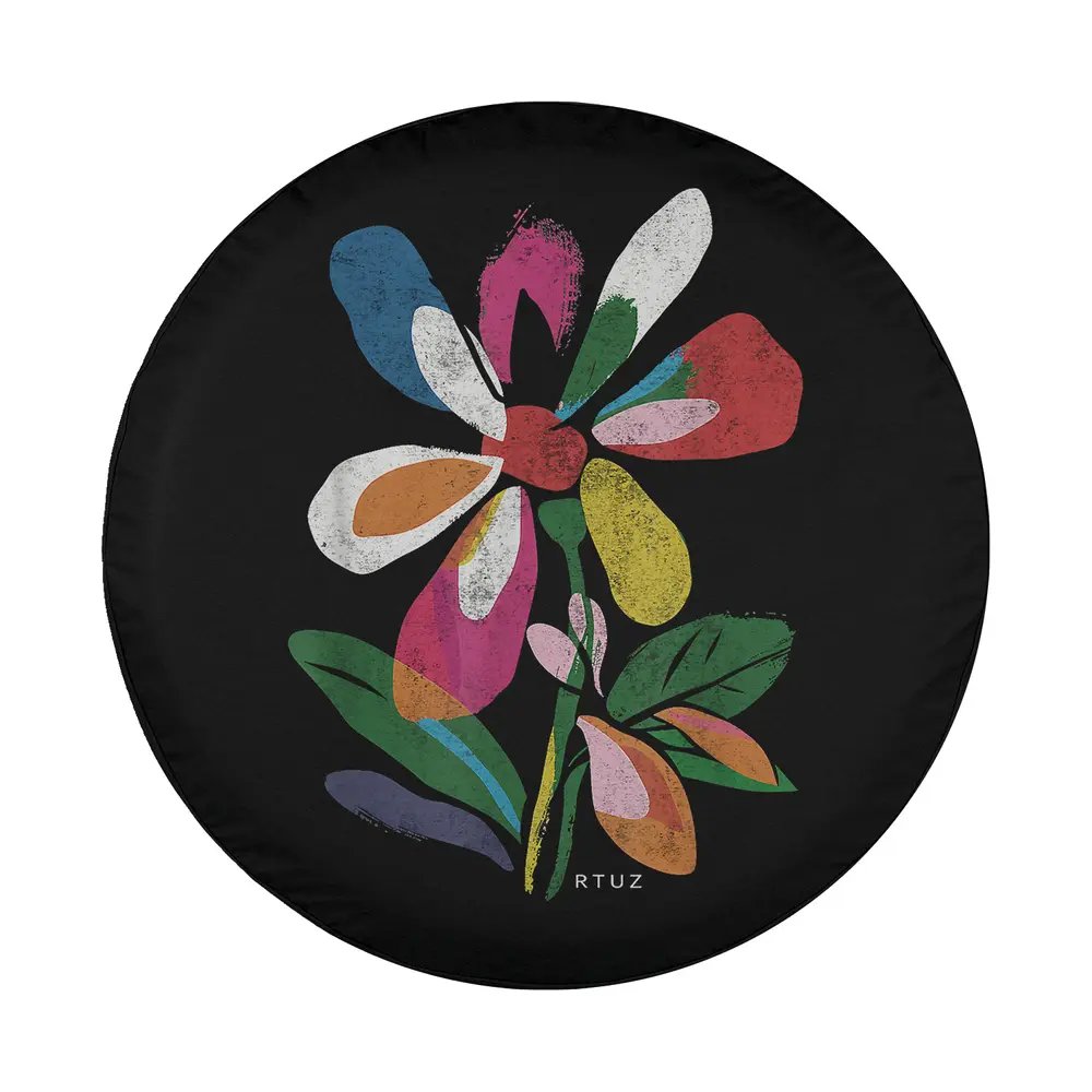 boho pastel floral abstract flower hipster spare tire cover design closeup