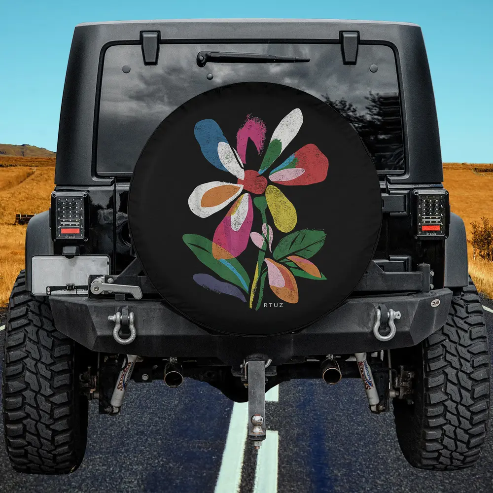boho pastel floral abstract flower hipster spare tire cover no camera hole for Jeep Gladiator