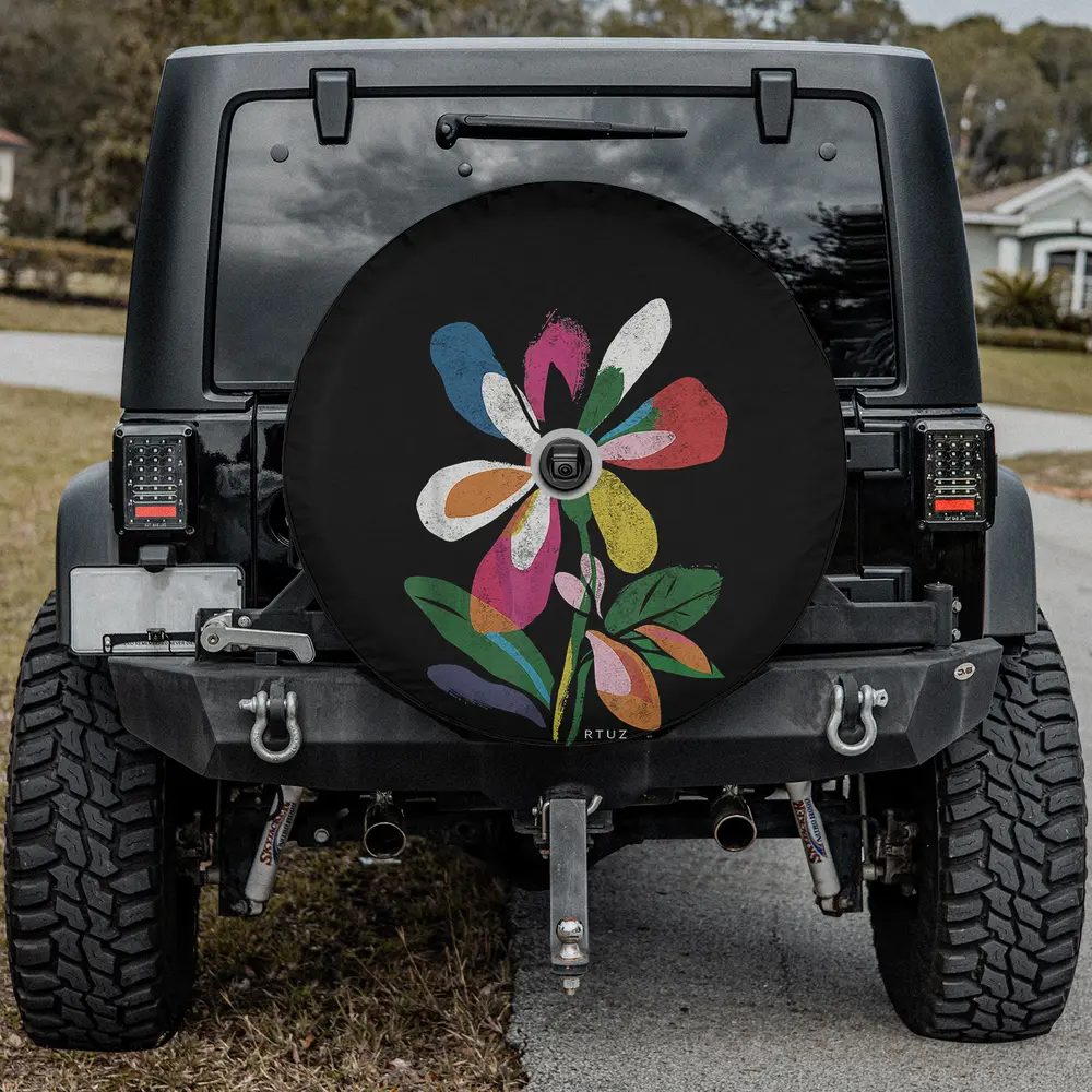boho pastel floral abstract flower hipster spare tire cover with camera hole for Jeep Gladiator