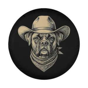 Boxer dog cowboy hat bandana retro western design for spare tire cover