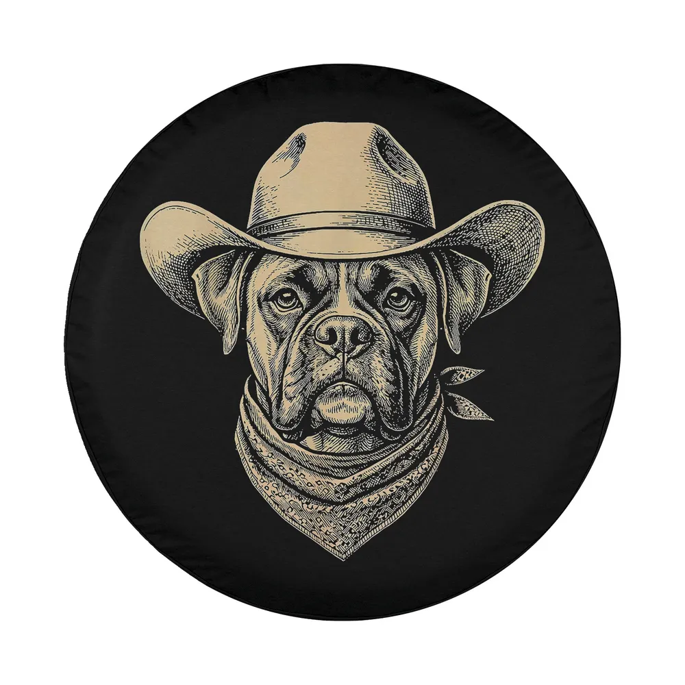Boxer dog cowboy hat bandana retro western design for spare tire cover