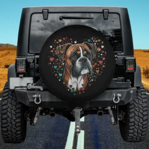 cute boxer dog heart cluster dog lover spare tire cover with no camera hole