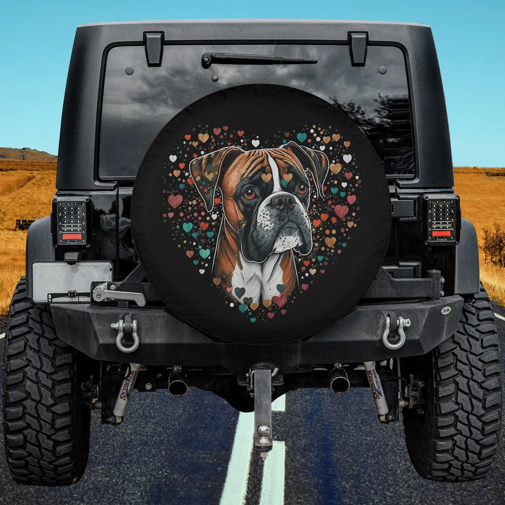 cute boxer dog heart cluster dog lover spare tire cover with no camera hole