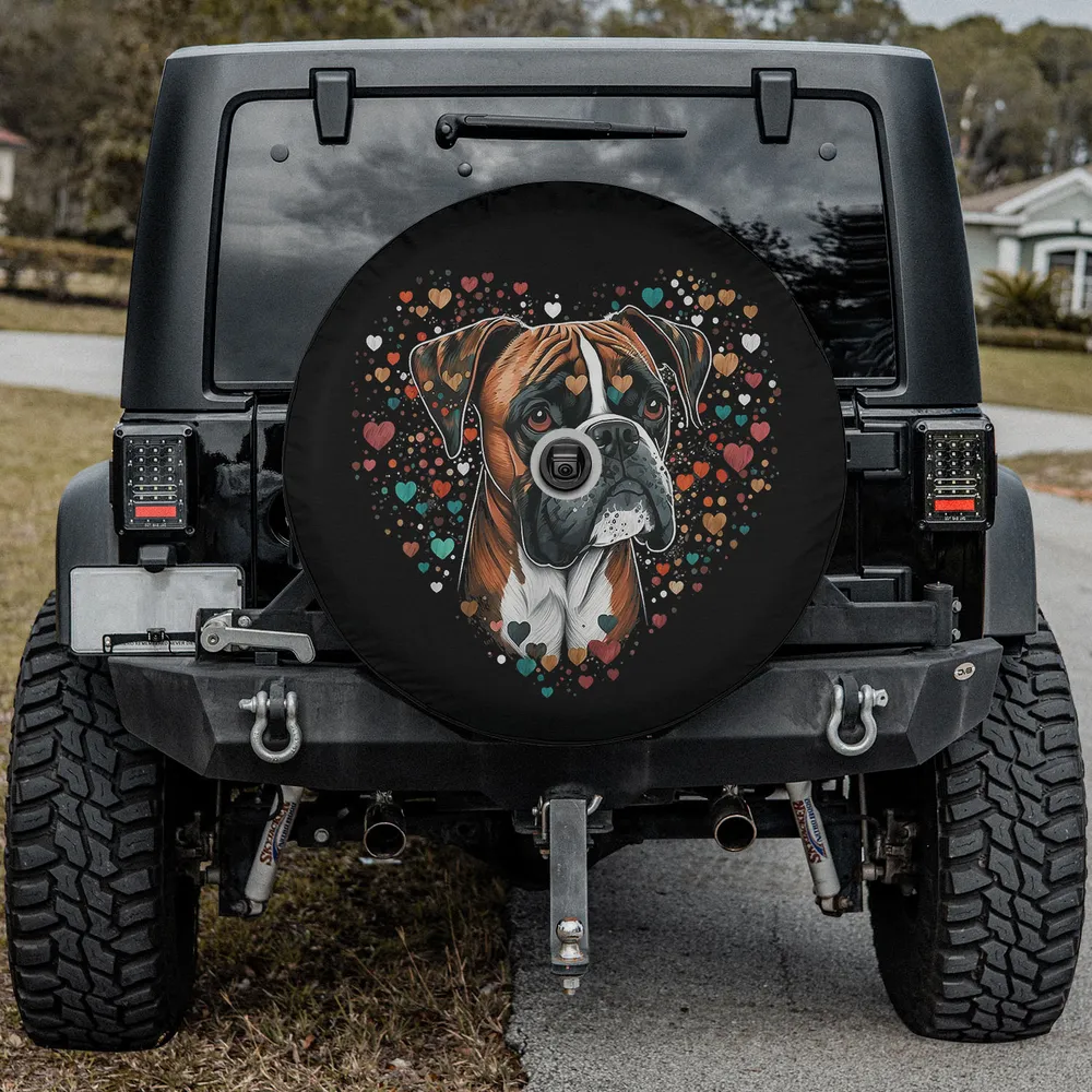 cute boxer dog heart cluster dog lover spare tire cover with camera hole