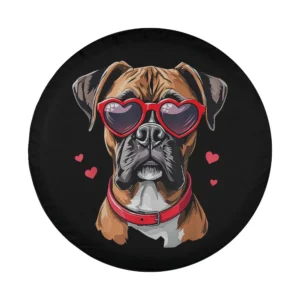 Boxer dog heart glasses and hearts Valentine's Day design for spare tire cover