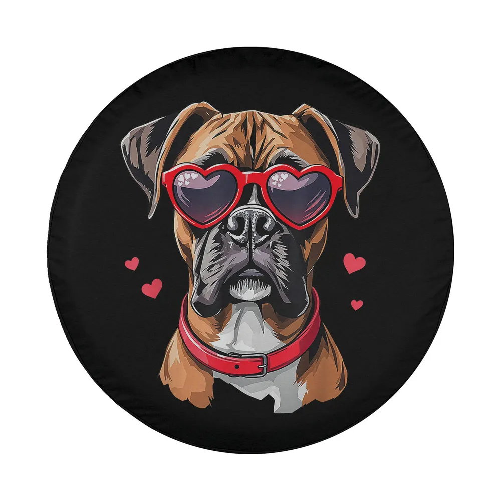 Boxer dog heart glasses and hearts Valentine's Day design for spare tire cover