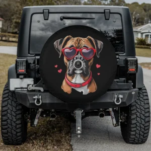 Boxer dog heart glasses Valentine's Day spare tire cover with backup camera hole