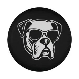 Bold boxer dog with sunglasses illustration design for spare tire cover