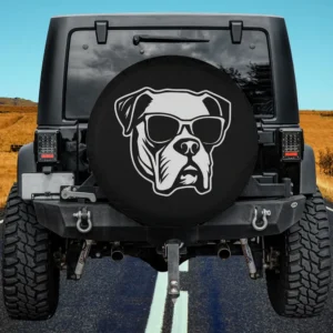 Boxer dog with sunglasses bold illustration on spare tire cover for Jeep SUV RV