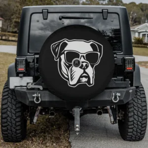 Boxer dog sunglasses bold illustration spare tire cover with backup camera hole