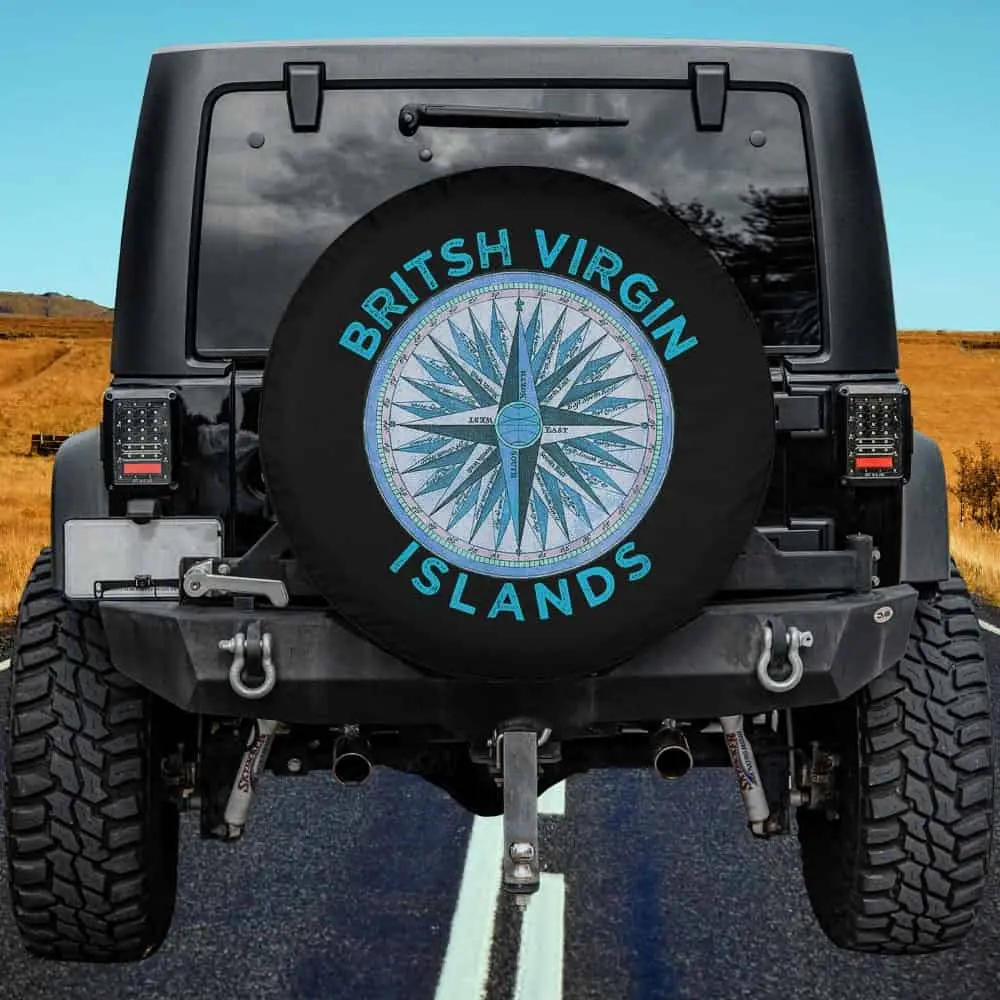 Vintage compass rose British Virgin Islands spare tire cover no camera hole for Jeep