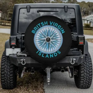Vintage compass rose British Virgin Islands spare tire cover with camera hole for Jeep Gladiator