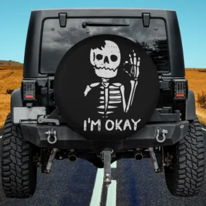 broken skull waving skeleton funny halloween spare tire cover no camera hole