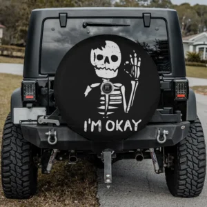 broken skull waving skeleton funny halloween spare tire cover with camera hole