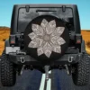 Brown and white mandala flower sacred geometry spare tire cover no camera hole for Jeep Gladiator
