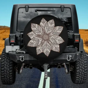 Brown and white mandala flower sacred geometry spare tire cover no camera hole for Jeep Gladiator