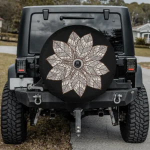 Brown and white mandala flower sacred geometry spare tire cover with camera hole for Jeep Gladiator