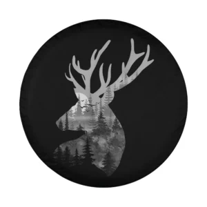 artwork of buck deer silhouette with pine forest for wildlife spare tire cover
