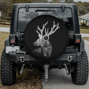 buck deer silhouette pine forest wildlife spare tire cover with camera hole for Bronco Sport