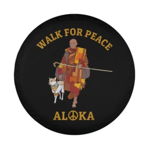 Buddhist monk and dog walk for peace ALoka design only