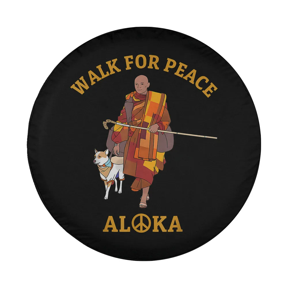 Buddhist monk and dog walk for peace ALoka design only