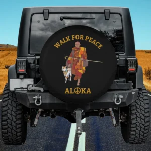 Buddhist monk and dog walk for peace ALoka spare tire cover no camera hole