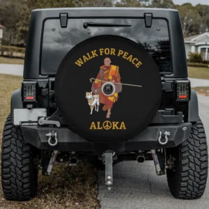 Buddhist monk and dog walk for peace ALoka spare tire cover with camera hole