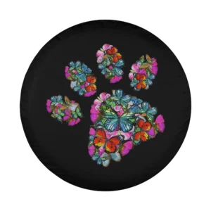 Butterfly floral dog paw print design for custom spare tire covers