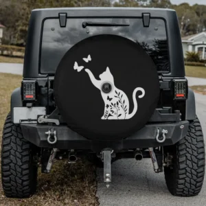 Butterfly wildflower silhouette cat spare tire cover with camera hole for Jeep Wrangler and Bronco