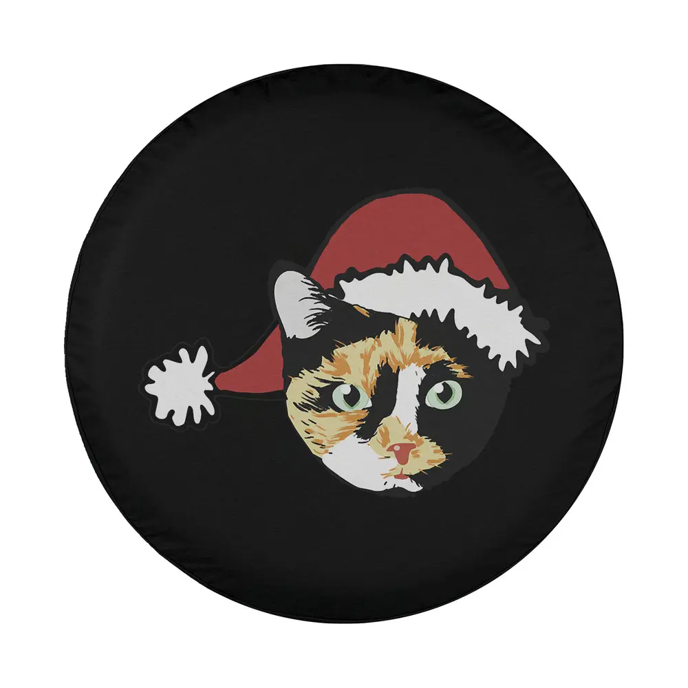 Christmas calico cat with Santa hat graphic design for spare tire cover