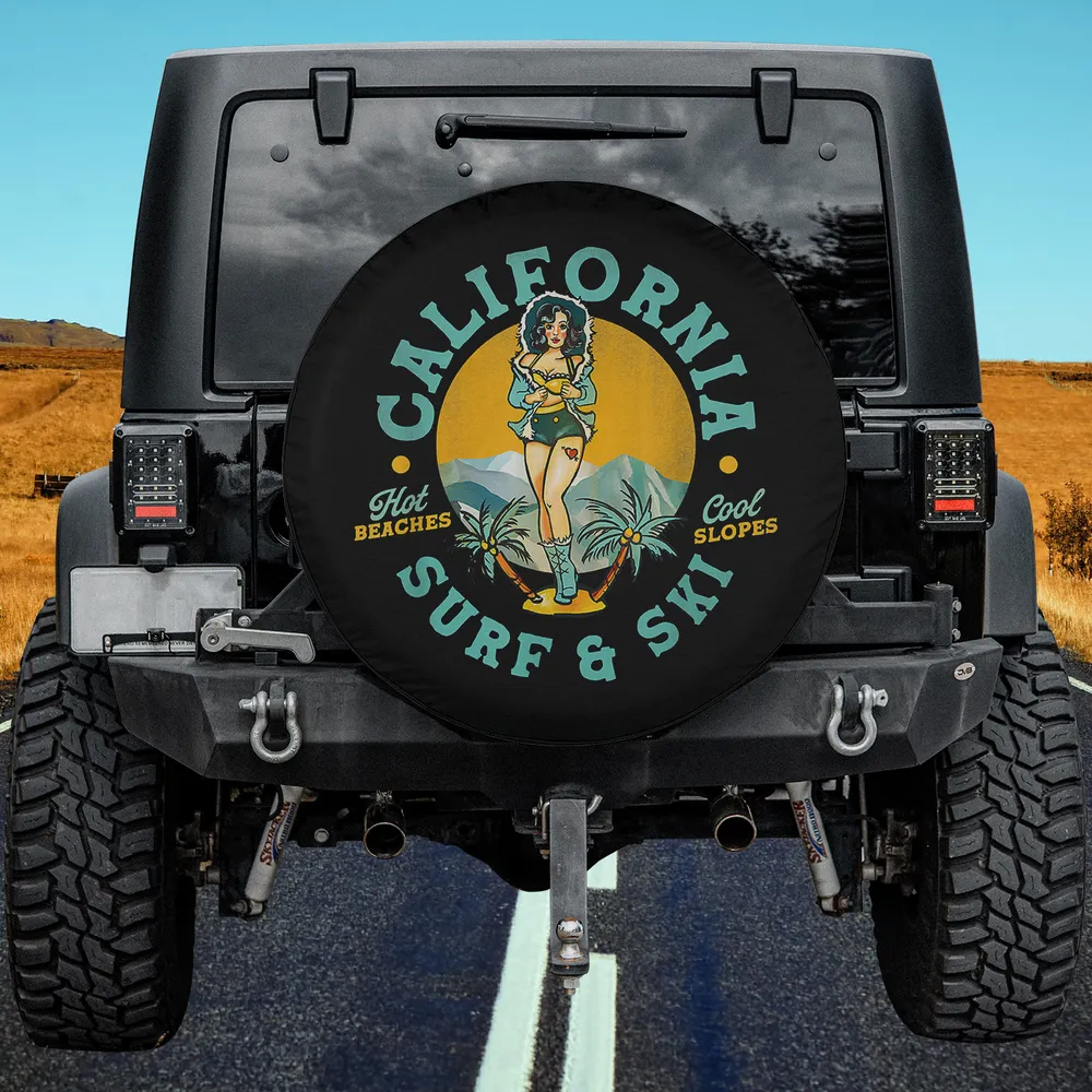 California Surf & Ski pinup palm mountain spare tire cover no camera hole for Jeep Gladiator