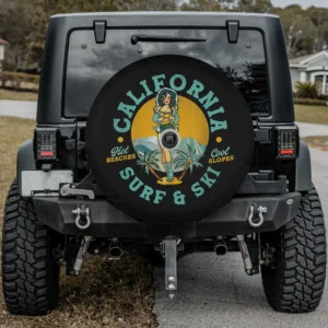California Surf & Ski pinup palm mountain spare tire cover with camera hole for Jeep Gladiator