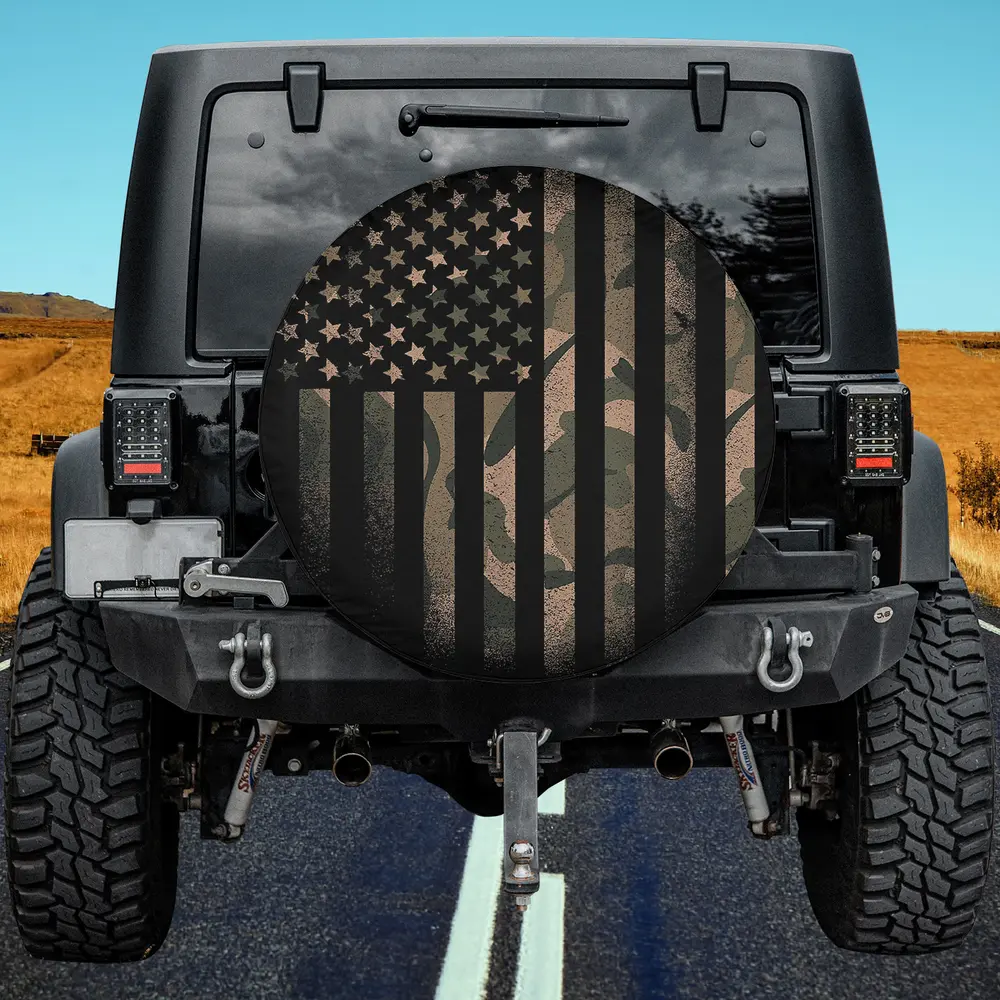 Camo American Flag Camouflage USA spare tire cover no camera hole Jeep Cherokee