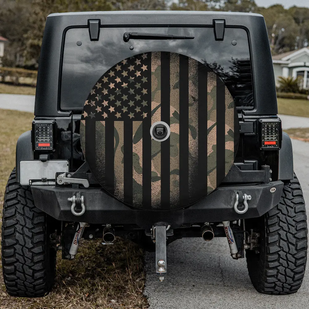 Camo American Flag Camouflage USA spare tire cover with camera hole for Jeep Cherokee