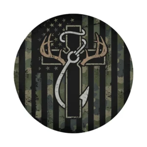 Camo American flag deer antler fish hook Christian design for spare tire cover