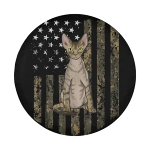 Devon Rex cat on camo American flag 4th of July spare tire cover design