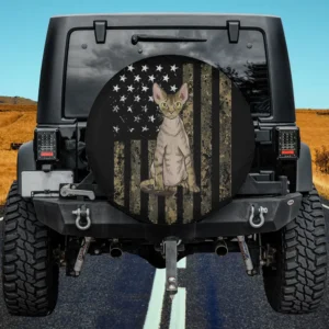 Camo American Flag Devon Rex 4th of July spare tire cover with no camera hole