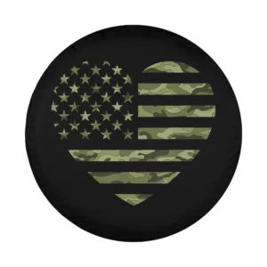 Camo American Flag Heart Camouflage Tactical Green design for Jeep Cherokee spare tire cover