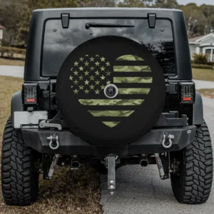Camo American Flag Heart Camouflage Tactical Green spare tire cover for Jeep Cherokee with camera hole
