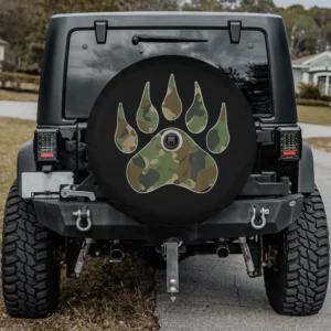 Camo bear claw camouflage spare tire cover for Jeep Cherokee with camera hole, UV-resistant fabric
