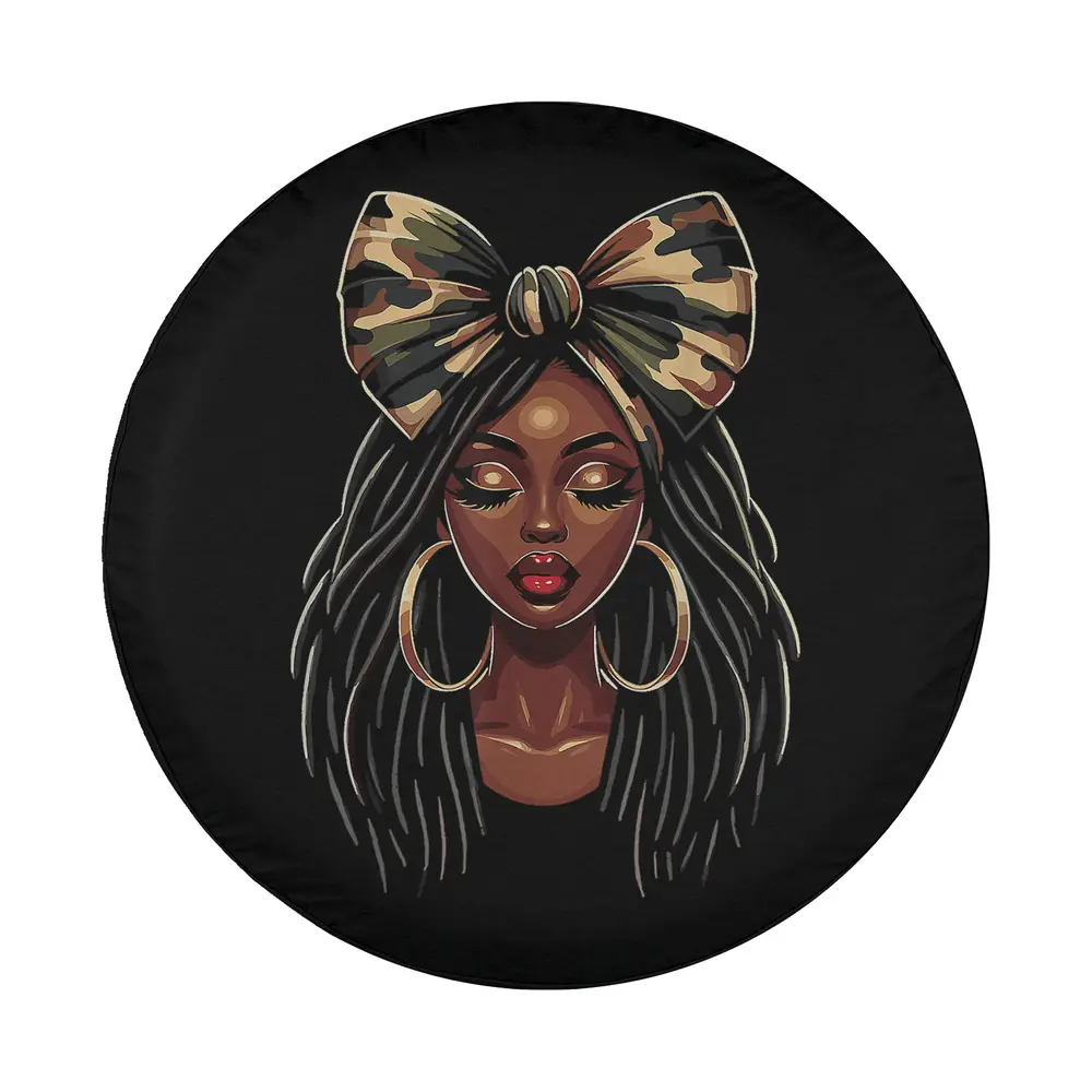 Camo bow afro black girl illustrated design for Jeep spare tire cover