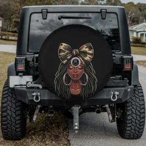 Camo bow afro black girl spare tire cover with camera hole for Jeep Wrangler SUV