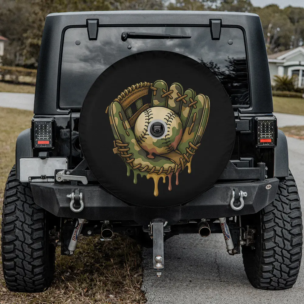 Camo drip baseball glove camo baseball spare tire cover with camera hole for Jeep