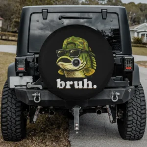 Camo hat sunglasses bass fish bruh funny spare tire cover with backup camera hole