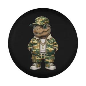 camo hip hop t-rex dinosaur streetwear design for spare tire cover