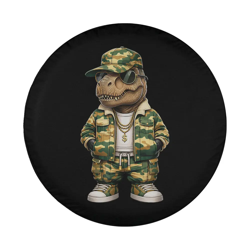 camo hip hop t-rex dinosaur streetwear design for spare tire cover