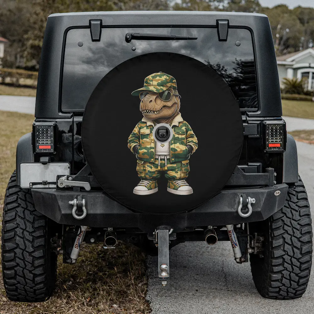 camo hip hop t-rex dinosaur streetwear spare tire cover with camera hole