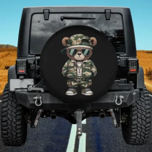 camo hip hop teddy bear camouflage gangsta spare tire cover with no camera hole for RV Jeep SUV