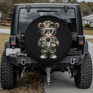 camo hip hop teddy bear camouflage gangsta spare tire cover with backup camera hole for RV Jeep