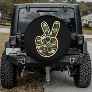 Camo peace sign 2nd birthday toddler spare tire cover for Jeep Gladiator, with camera hole